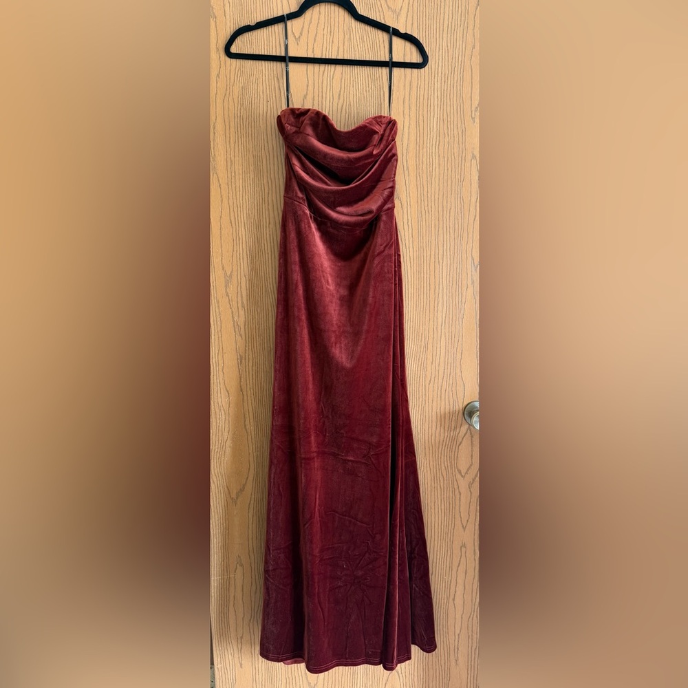 Lulu's Strapless Wine Red Dress - Picture 1 of 4
